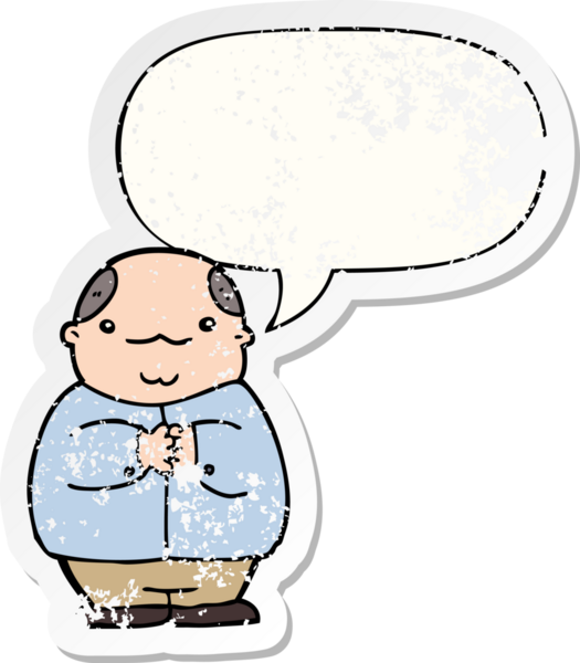 Bir insan tarafından çizilmiş, kederli, yaşlı, karikatürlü, kel bir adam.