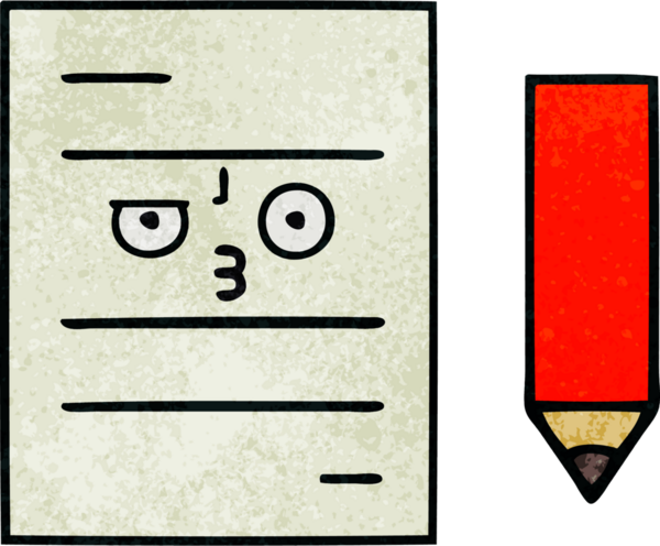 Bir insan tarafından çizilmiş bir test kağıdının retro grunge desen karikatürü