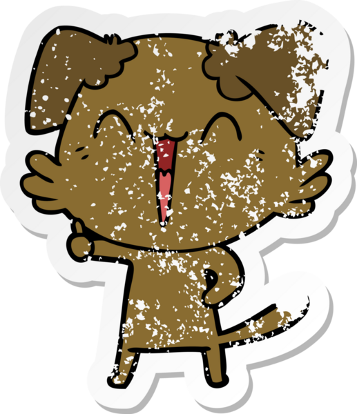 Bir insan tarafından çizilmiş mutlu küçük bir köpek çizgi filminin sıkıntılı çıkartması.