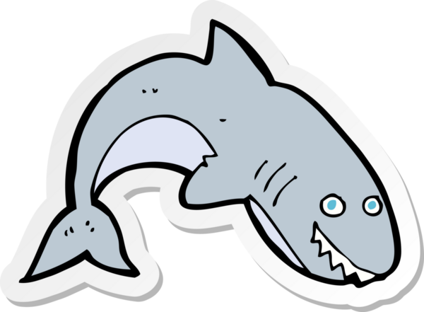 Bir insan tarafından çizilmiş karikatür köpekbalığı etiketi.