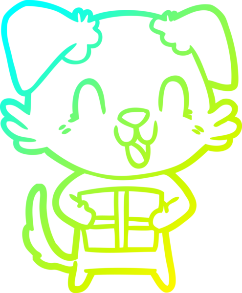 Bir insan tarafından çizilmiş, gülen çizgi film köpeğinin soğuk gradyan çizimi.