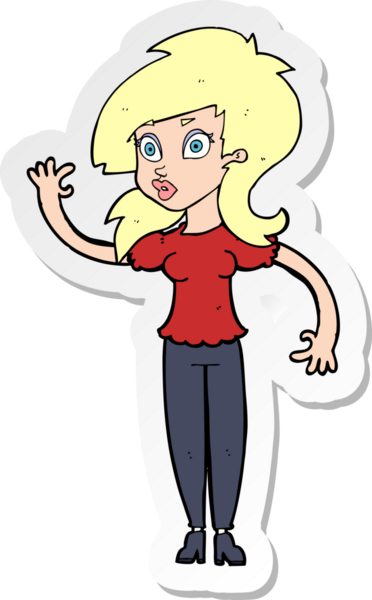 Çizgi film çıkartması. Güzel bir kadın. Bir insan tarafından çizilmiş.