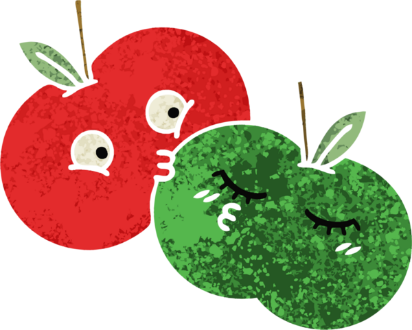 Bir insan tarafından çizilmiş elmaların retro çizim tarzı karikatürü