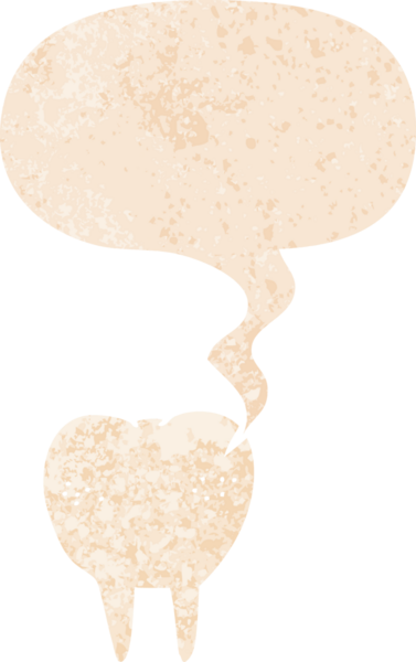 Bir insan tarafından çizilmiş grunge dertli retro desenli konuşma baloncuklu çizgi film dişleri