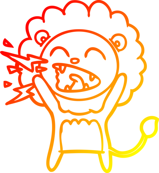 Bir insan tarafından çizilen kükreyen bir aslanın sıcak çizgi çizimi