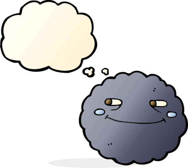 Bir insan tarafından çizilmiş düşünce baloncuklu mutlu yağmur bulutu.