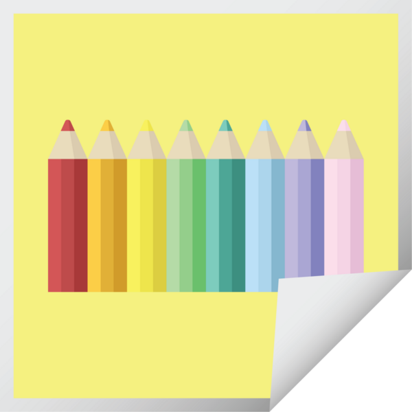 bir insan tarafından çizilmiş renkli kalemler grafik vektör illüstrasyon kare etiketi