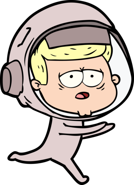 Bir insan tarafından çizilmiş yorgun astronot çizgi filmi.