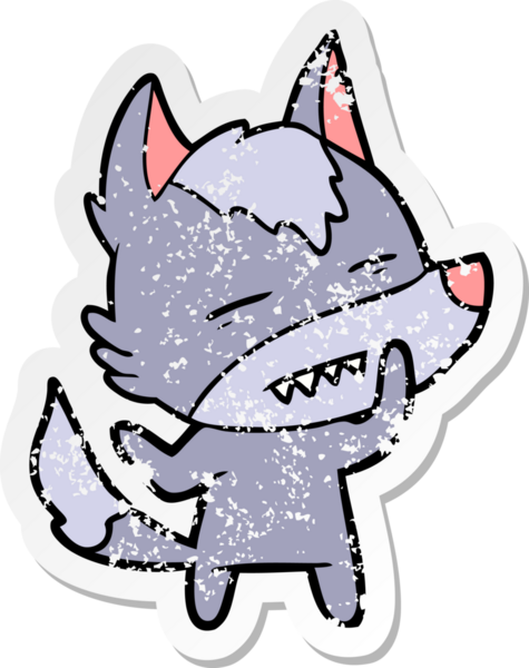 Bir insan tarafından çizilmiş dişleri gösteren bir karikatür kurdunun sıkıntılı çıkartması.