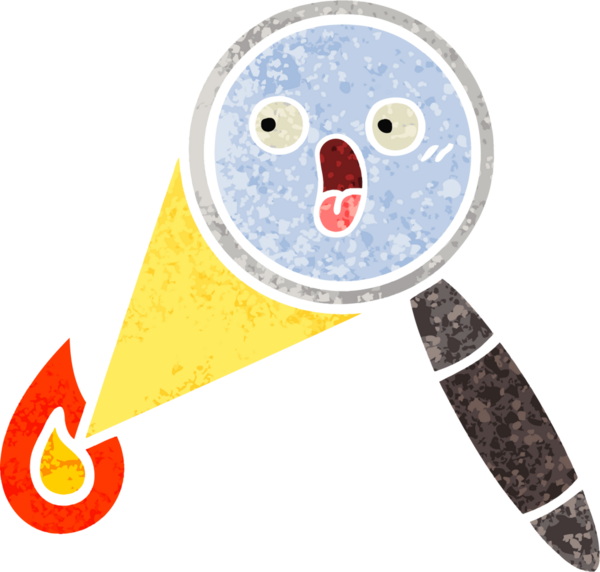 Bir insan tarafından çizilmiş bir büyüteçin retro çizim tarzı karikatürü