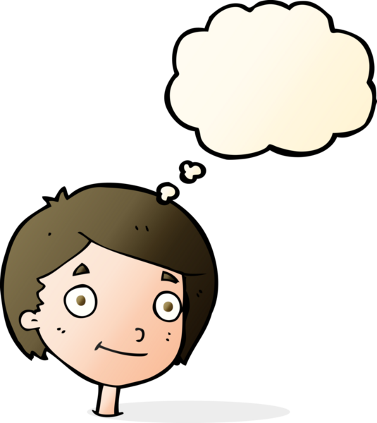 Bir insan tarafından çizilmiş düşünce balonu olan mutlu çocuk çizgi filmi.