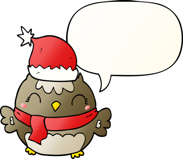 Bir insan tarafından çizilmiş hoş bir noel baykuşu konuşma baloncuğu ile