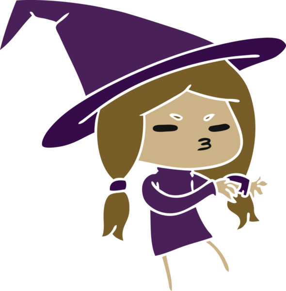 Bir insan tarafından çizilmiş sevimli bir cadı kawaii kızı çizimi.