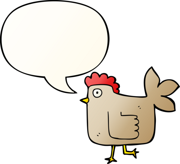 Bir insan tarafından çizilmiş, konuşma baloncuklu çizgi film tavuğu.