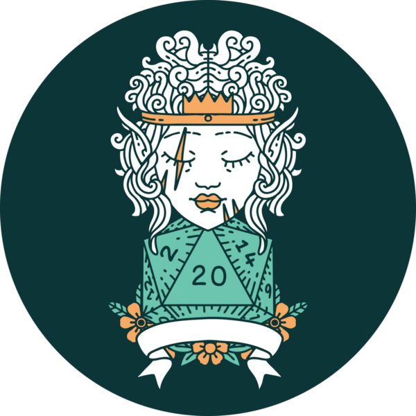 Bir insan tarafından çizilmiş 20 zarlı elf barbar karakteri simgesi.