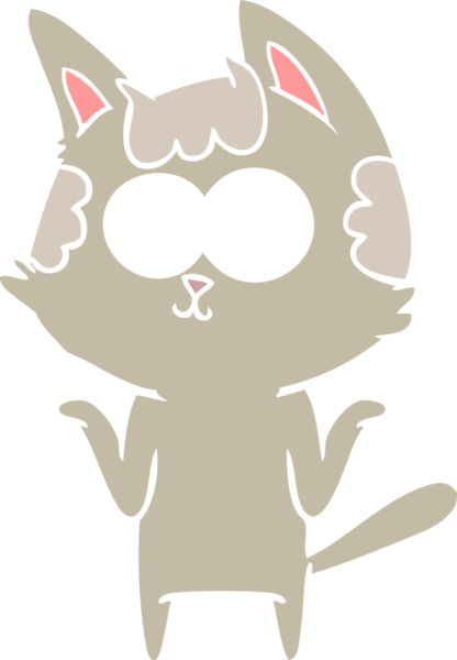 Mutlu düz renkli çizgi film kedi omuz silkme; bir insan tarafından çizilen omuzlar