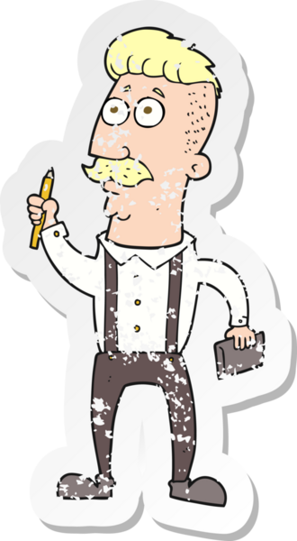 Bir insan tarafından çizilmiş defteri olan karikatürcü adamın gerilimli retro yapıştırması.