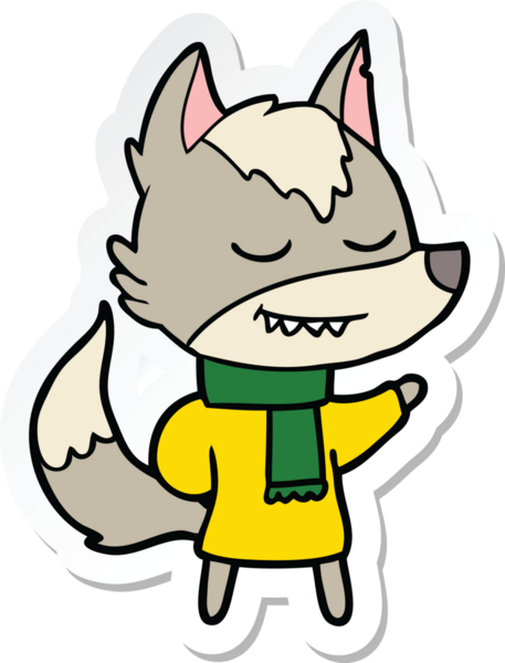 Bir insan tarafından çizilmiş eşarp takan dost canlısı bir kurdun çıkartması.