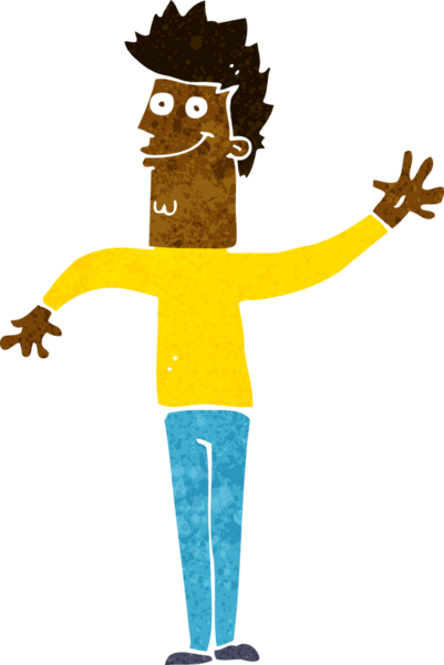 Bir insan tarafından çizilmiş mutlu el sallayan bir adam.