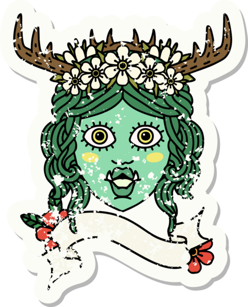 Bir insan tarafından çizilmiş bir ork Druid karakterinin grunge çıkartması