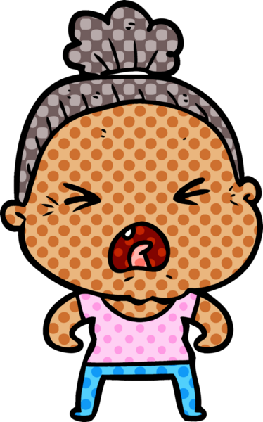 Bir insan tarafından çizilmiş kızgın yaşlı kadın çizgi filmi.