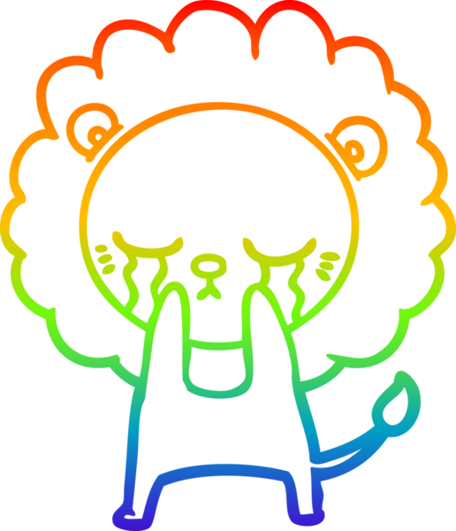 Gökkuşağı gradyan çizgisi bir insan tarafından çizilmiş ağlayan bir aslanın çizimi