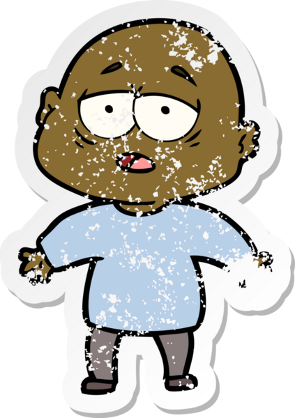 Bir insan tarafından çizilmiş yorgun ve kel bir adamın sıkıntılı çıkartması.