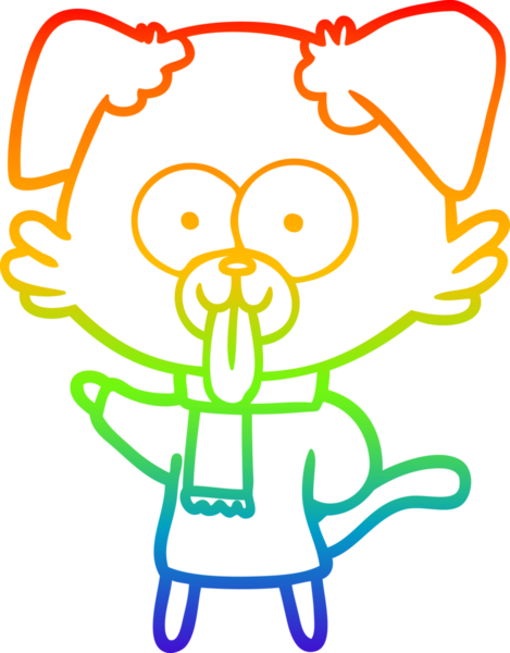 Bir insan tarafından çizilmiş kış kıyafetleri içindeki çizgi film köpeğinin çizimi.