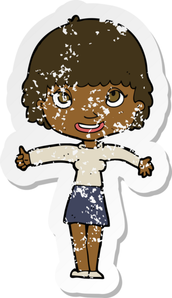 Bir insan tarafından çizilmiş mutlu bir kız çizgi filminin gerilimli yapıştırması.