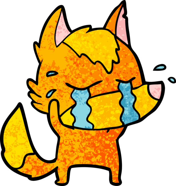 Bir insan tarafından çizilmiş üzgün küçük tilki çizgi film karakteri.