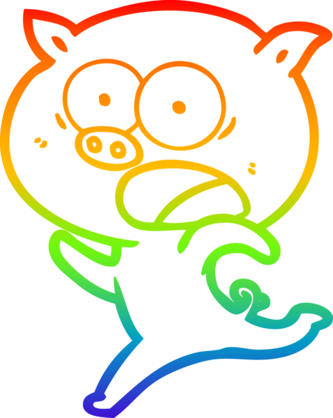 Gökkuşağı gradyan çizimi bir insan tarafından çizilen çizgi domuz çizimi