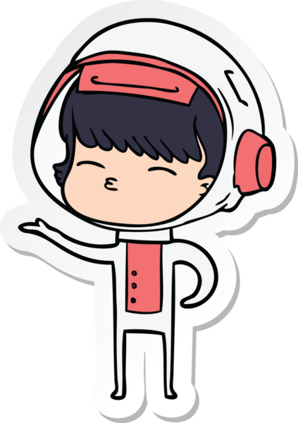 Bir insan tarafından çizilmiş meraklı bir astronotun çıkartması.