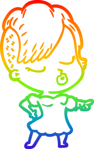 Gökkuşağı gradyan çizgi çizimi Bir insan tarafından çizilmiş güzel hippi kız