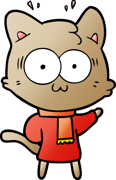 Bir insan tarafından çizilmiş kalın kışlık giysiler giymiş bir kedi.