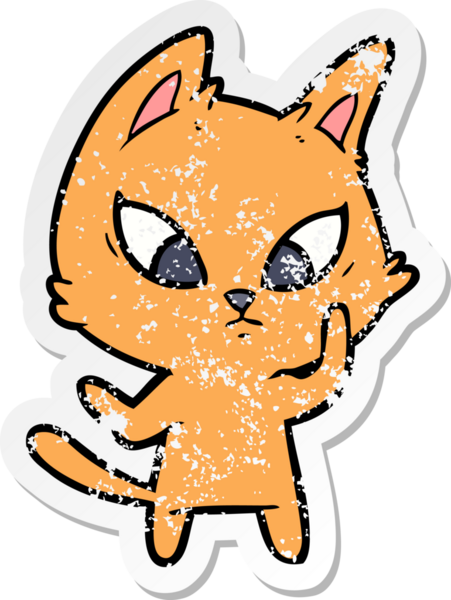 Bir insan tarafından çizilmiş kafası karışmış bir çizgi film kedisinin sıkıntılı çıkartması.