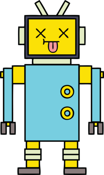 Bir insan tarafından çizilmiş sevimli bir robot karikatürü.