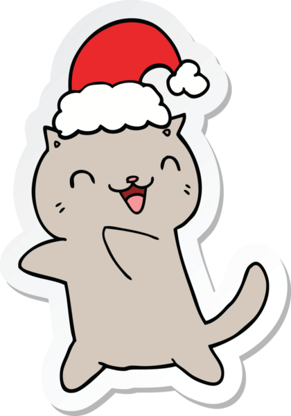 Bir insan tarafından çizilmiş şirin bir Noel kedisinin çıkartması.