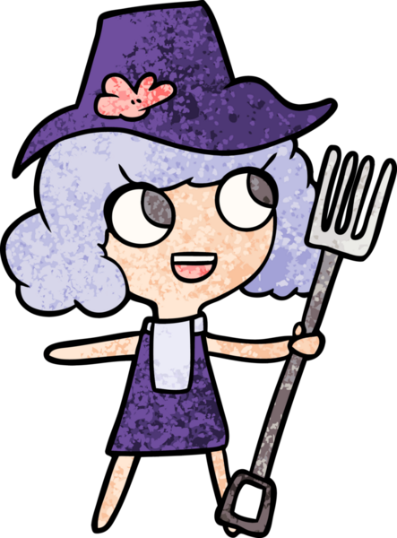 Bir insan tarafından çizilmiş çatallı çiftçi kız.