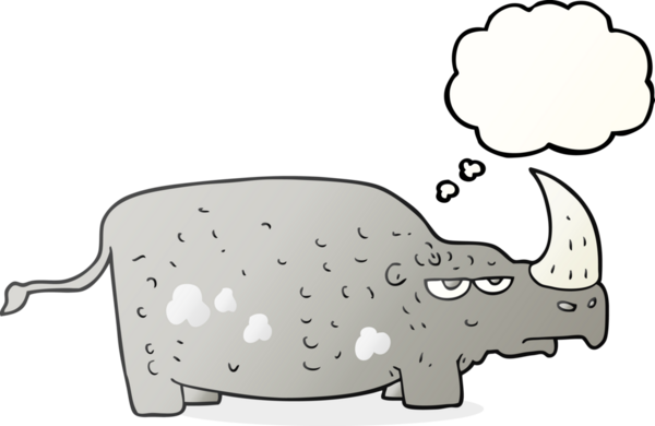 Bir insan tarafından çizilmiş serbest çizim balon çizgi film gergedanı.