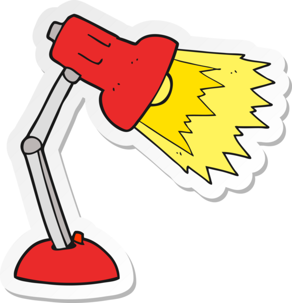 Bir insan tarafından çizilmiş karikatür masa lambası çıkartması.