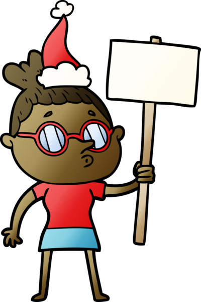 Bir insanın çizdiği Noel Baba şapkası takan bir kadının el çizimi karikatürü.