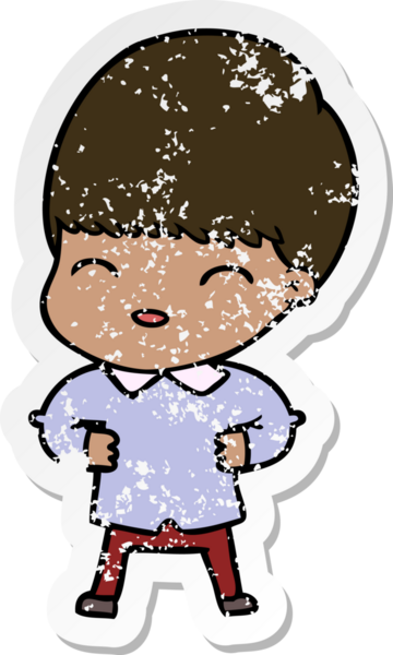 Bir insan tarafından çizilmiş mutlu çizgi film çocuğunun sıkıntılı çıkartması.