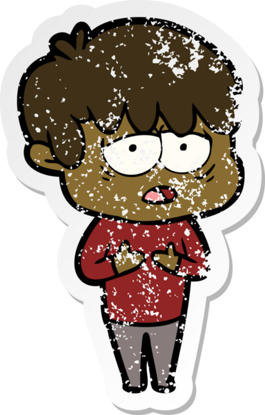 Bir insan tarafından çizilmiş bitkin bir çizgi film karakterinin sıkıntılı çıkartması.