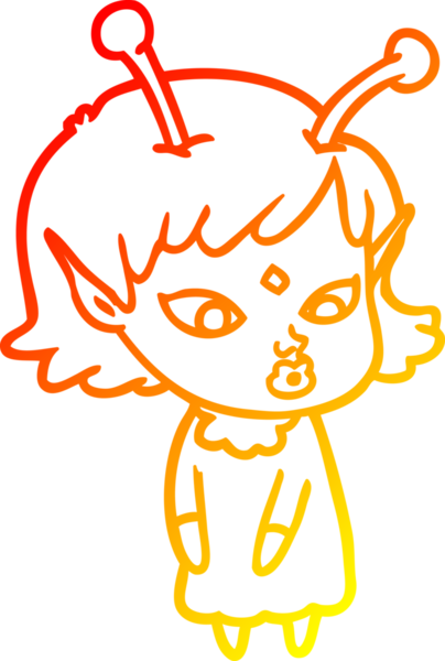 Bir insan tarafından çizilmiş güzel bir uzaylı kız çizgi çizimi.