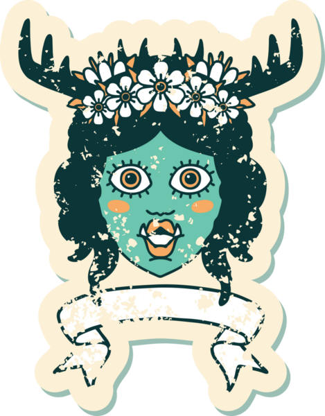 Retro Dövme Biçimli Ork karakteri yüzü bir insan tarafından çizilmiş pankartıyla