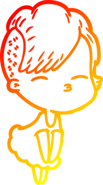 Bir insan tarafından çizilmiş, kıs kıs bakan bir kızın sıcak çizgi çizimi.