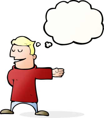 Bir insan tarafından çizilmiş düşünce baloncuğuyla hareket eden çizgi film adamı.