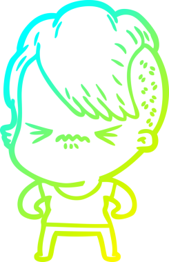 Bir çizgi film karakteri çizen soğuk gradyan, bir insan tarafından çizilmiş hippi bir kız.