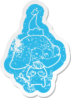 Bir insan tarafından çizilmiş Noel Baba şapkası takan bir fil desenli şirin çizgi film.