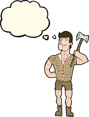 Bir insan tarafından çizilmiş düşünce balonlu bir oduncu.